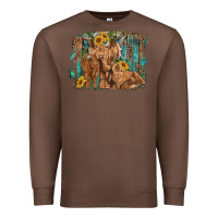 Chestnut highland cow family cattle and calf with sunflower and turquoise backg Premium Sweatshirt - RanaPortraitStore
