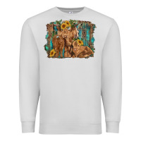 Dove Grey highland cow family cattle and calf with sunflower and turquoise backg Premium Sweatshirt - RanaPortraitStore