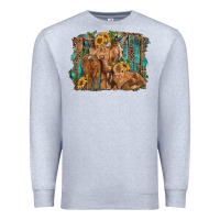 Heather Grey highland cow family cattle and calf with sunflower and turquoise backg Premium Sweatshirt - RanaPortraitStore