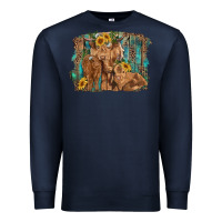 Navy highland cow family cattle and calf with sunflower and turquoise backg Premium Sweatshirt - RanaPortraitStore