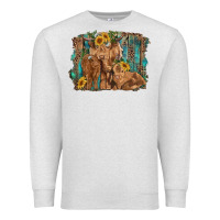 Oatmeal Heather highland cow family cattle and calf with sunflower and turquoise backg Premium Sweatshirt - RanaPortraitStore