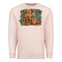 Pale Pink highland cow family cattle and calf with sunflower and turquoise backg Premium Sweatshirt - RanaPortraitStore