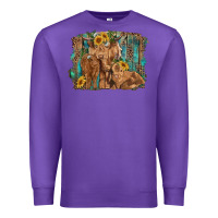 Purple highland cow family cattle and calf with sunflower and turquoise backg Premium Sweatshirt - RanaPortraitStore