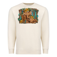 Sandshell highland cow family cattle and calf with sunflower and turquoise backg Premium Sweatshirt - RanaPortraitStore