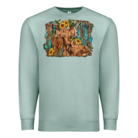 Seafoam highland cow family cattle and calf with sunflower and turquoise backg Premium Sweatshirt - RanaPortraitStore
