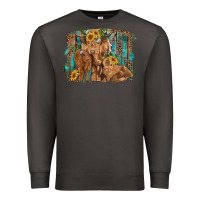 Smoke highland cow family cattle and calf with sunflower and turquoise backg Premium Sweatshirt - RanaPortraitStore