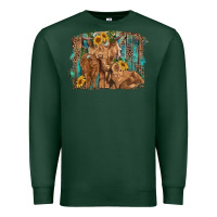 Sports Green highland cow family cattle and calf with sunflower and turquoise backg Premium Sweatshirt - RanaPortraitStore