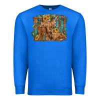 True Royal highland cow family cattle and calf with sunflower and turquoise backg Premium Sweatshirt - RanaPortraitStore