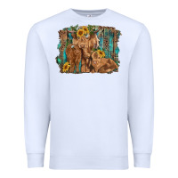 White highland cow family cattle and calf with sunflower and turquoise backg Premium Sweatshirt - RanaPortraitStore