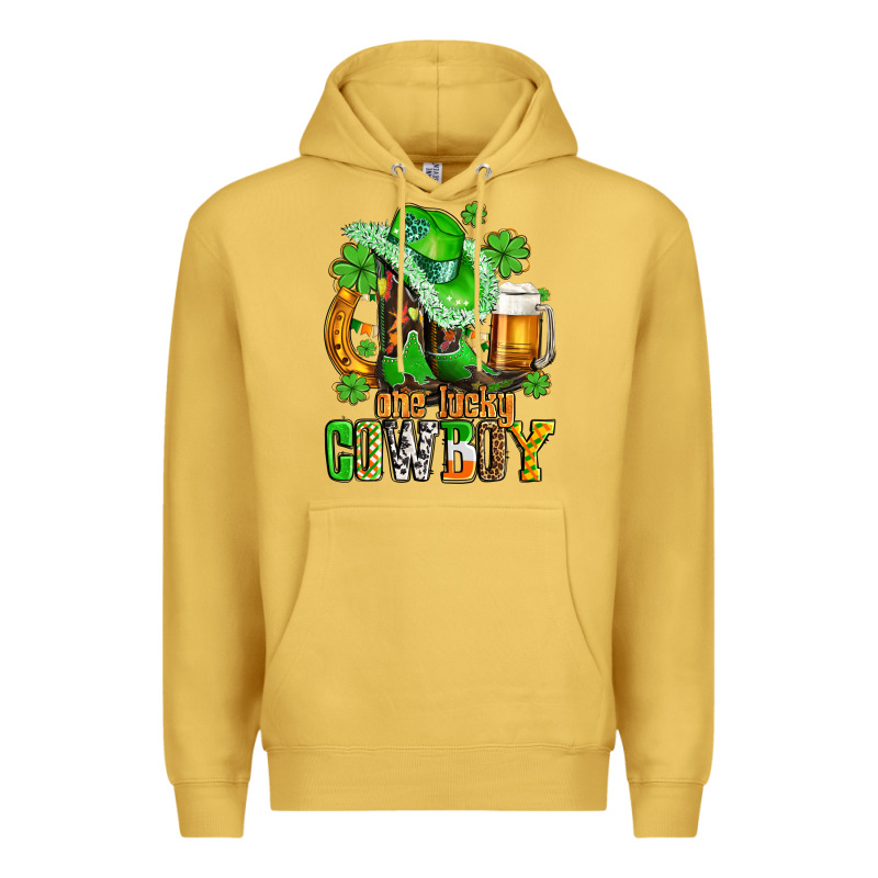 One Lucky  Cowboy With Hat And Boots Premium Hoodie by AdoDesignShop | Teevron