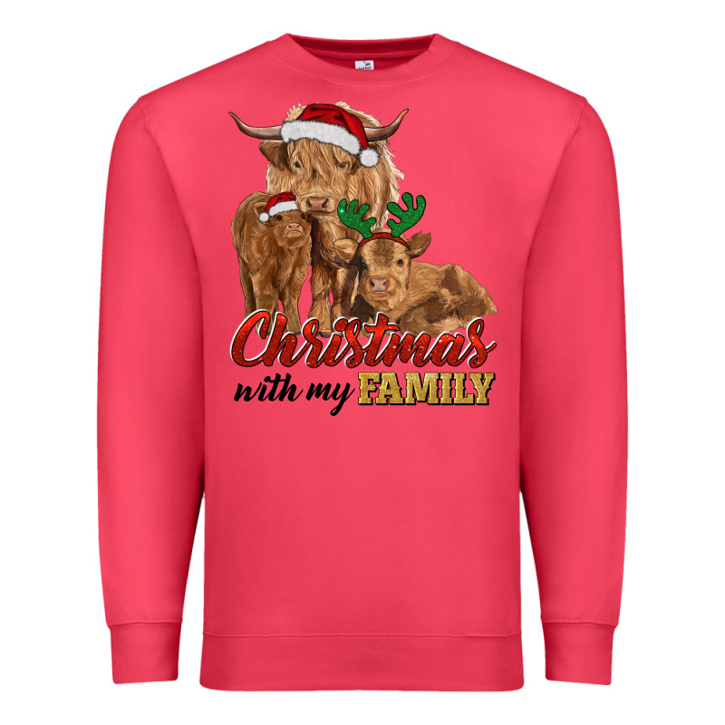 Christmas With My Family Highland Cow Cattle And Calves Premium Sweatshirt by RanaPortraitStore | Teevron