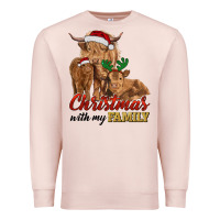 Pale Pink christmas with my family highland cow cattle and calves Premium Sweatshirt - RanaPortraitStore