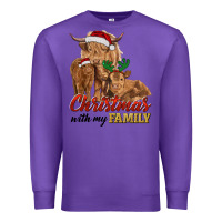 Purple christmas with my family highland cow cattle and calves Premium Sweatshirt - RanaPortraitStore