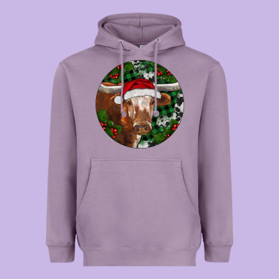 Heavyweight Hoodie Longhorn Cow Christmas