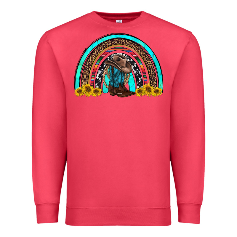 Western Cowboy Boots Sunflowers Rainbow Premium Sweatshirt by RanaPortraitStore | Teevron