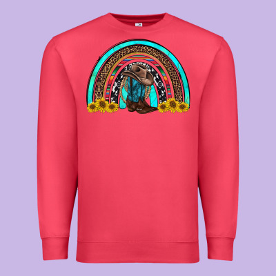 Western Cowboy Boots Sunflowers Rainbow Premium Sweatshirt Designed By Ranaportraitstore
