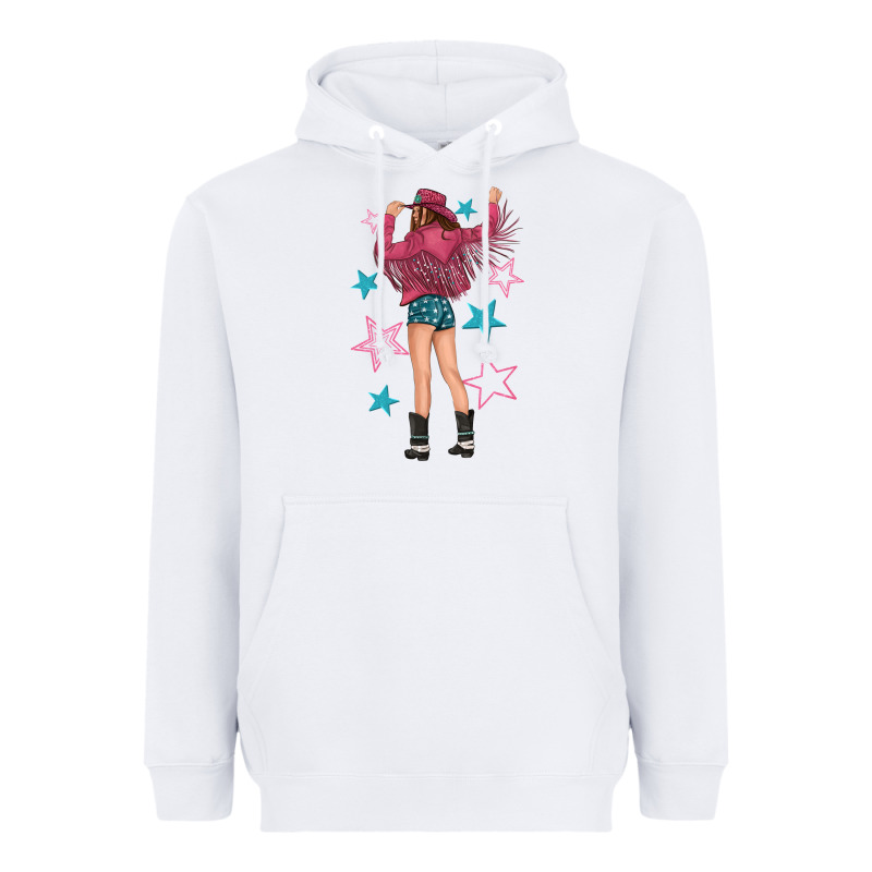 Western Pink With Stars And Cowgirl Heavyweight Hoodie by texasbilliewilder | Teevron