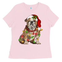 Bubblegum Pink Christmas english bulldog Ladies Tee - BarkalooDesign
