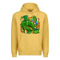 Antique Gold st patricks lips with horseshoe rainbow and shamrocks Premium Hoodie - AdoDesignShop