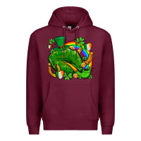 Burgundy st patricks lips with horseshoe rainbow and shamrocks Premium Hoodie - AdoDesignShop