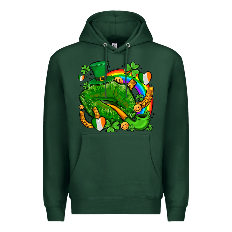 St Patricks Lips With Horseshoe Rainbow And Shamrocks Premium Hoodie by AdoDesignShop | Teevron