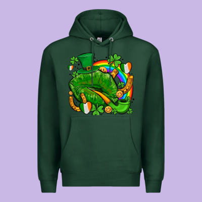 St Patricks Lips With Horseshoe Rainbow And Shamrocks Premium Hoodie Designed By Adodesignshop