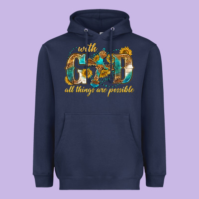 Heavyweight Hoodie with god all things are possible with cross