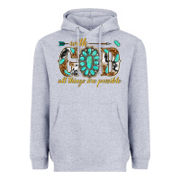 Heather Grey with god all things are possible with gemstone Heavyweight Hoodie - texasbilliewilder