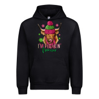 Black i'm freakin freezin pink christmas long haired cow Urban Hoodie - Jasminsmagicworld