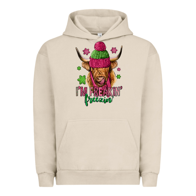 I'm Freakin Freezin Pink Christmas Long Haired Cow Urban Hoodie by Jasminsmagicworld | Teevron