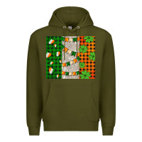 Army Green irish flag with shamrocks and heart Premium Hoodie - AdoDesignShop