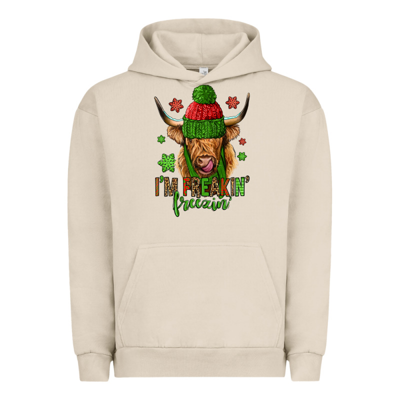 I'm Freakin Freezin Christmas Long Haired Cow Urban Hoodie by Jasminsmagicworld | Teevron