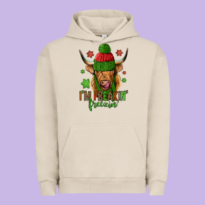 I'm Freakin Freezin Christmas Long Haired Cow Urban Hoodie Designed By Jasminsmagicworld