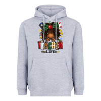 Heather Grey teacher life afro locs messy bun Heavyweight Hoodie - texasbilliewilder