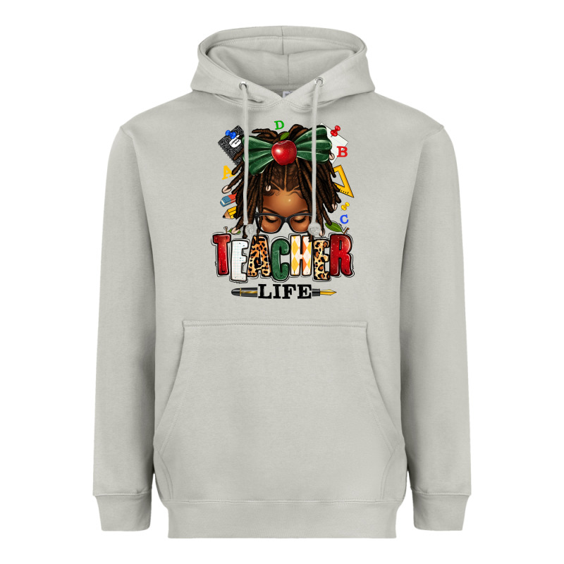 Teacher Life Afro Locs Messy Bun Heavyweight Hoodie by texasbilliewilder | Teevron