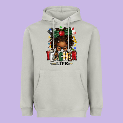 Heavyweight Hoodie teacher life afro locs messy bun