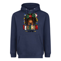 Navy teacher life afro locs messy bun Heavyweight Hoodie - texasbilliewilder