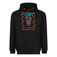 Black Merry Christmas Calf Heavyweight Hoodie - RanaPortraitStore