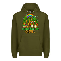 Army Green hangin with my gnomes with rainbow Premium Hoodie - AdoDesignShop