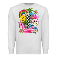 Oatmeal Heather summer smile face and beach vibes with rainbow tbw Premium Sweatshirt - texasbilliewilder