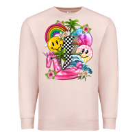 Pale Pink summer smile face and beach vibes with rainbow tbw Premium Sweatshirt - texasbilliewilder