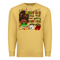 Antique Gold messy bun face mask & getting stuff done  #nurselife Premium Sweatshirt - Zillion Design Studio