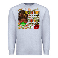 Heather Grey messy bun face mask & getting stuff done  #nurselife Premium Sweatshirt - Zillion Design Studio