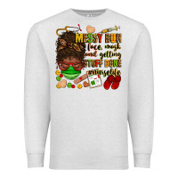 Oatmeal Heather messy bun face mask & getting stuff done  #nurselife Premium Sweatshirt - Zillion Design Studio