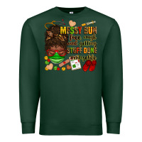 Sports Green messy bun face mask & getting stuff done  #nurselife Premium Sweatshirt - Zillion Design Studio