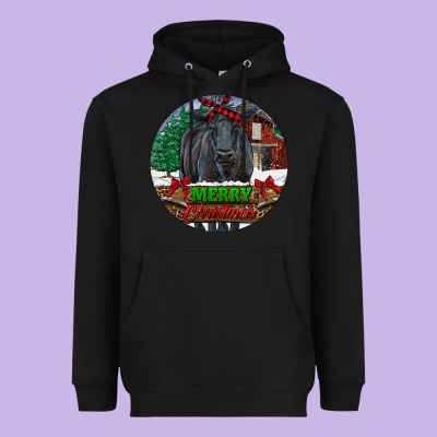 Heavyweight Hoodie Black Angus Cattle Merry Christmas