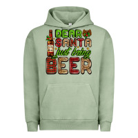 Pigment Oil Green dear santa just bring a beer with a beer bottle Urban Hoodie - AdoDesignShop