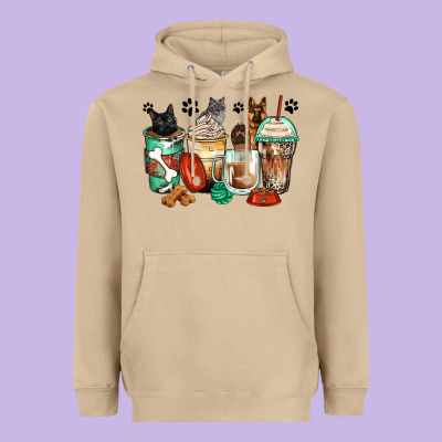 German Shepherd Black And Grey Cat Coffee Cups Heavyweight Hoodie Designed By Zillion Design Studio