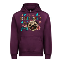 Mauve Wine life is better with a pug Urban Hoodie - Jasminsmagicworld