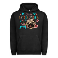 Pigment Black life is better with a pug Urban Hoodie - Jasminsmagicworld